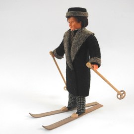 Ski, dunkel, 1 Paar mit Stöcken, Puppenstubenminiatur in 1zu12