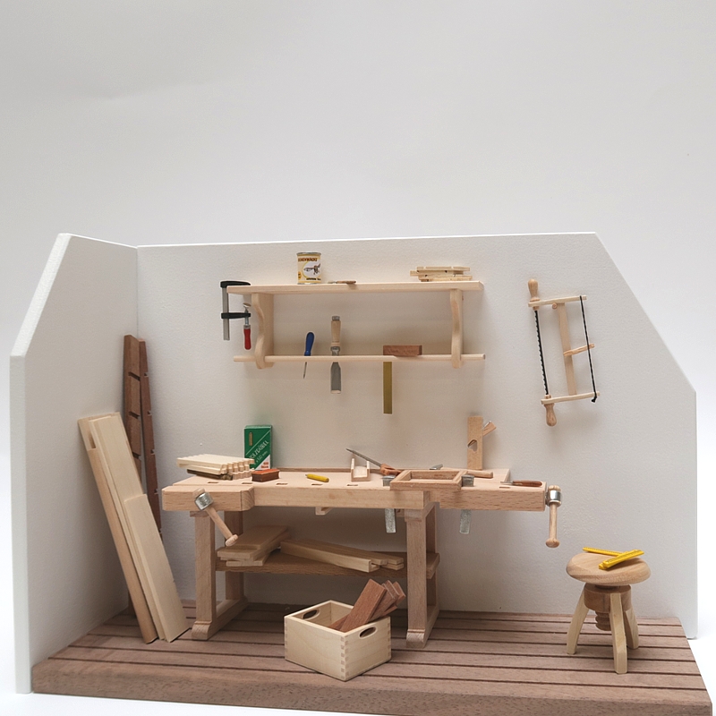 Tischlerszene, komplett, Miniatur im Maßstab 1zu12
