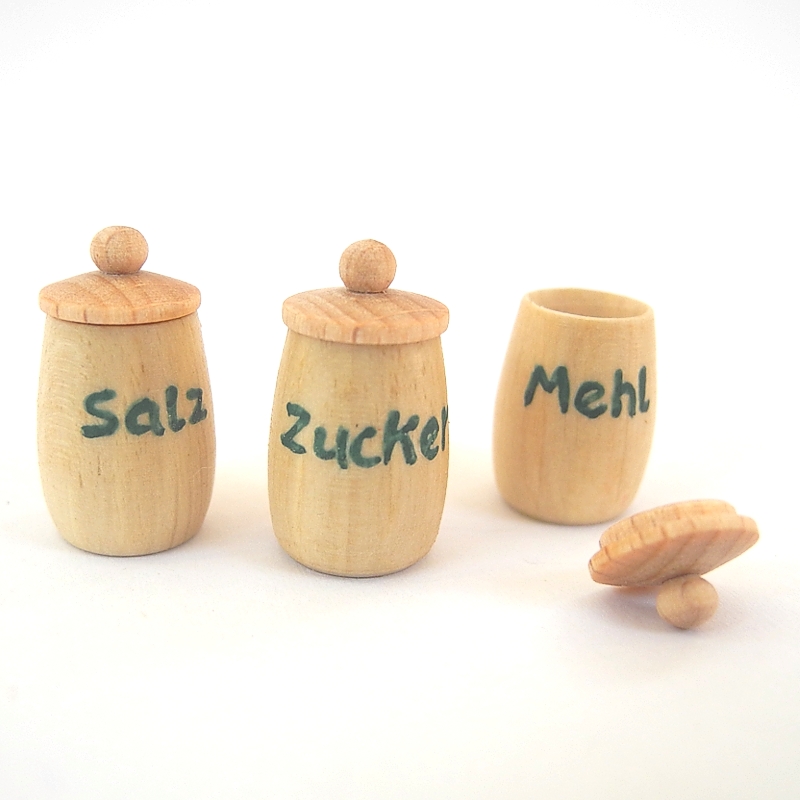 Vorratsdosen aus Holz, mit Deckel, Puppenstubenminiatur 1zu12